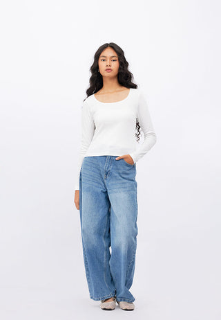 Lace Detail Long Sleeve Rib Top