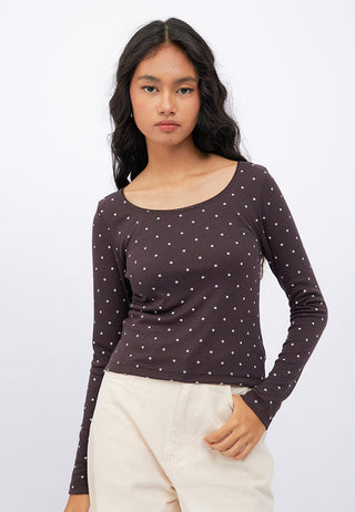 Lace Detail Long Sleeve Printed Top