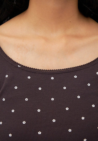 Lace Detail Long Sleeve Printed Top