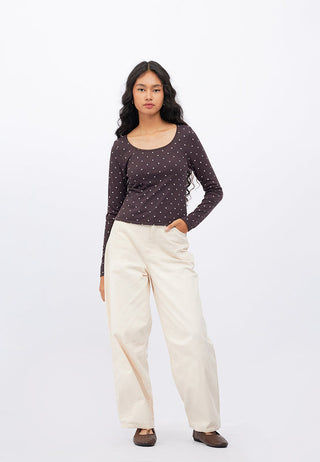 Lace Detail Long Sleeve Printed Top