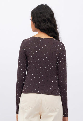 Lace Detail Long Sleeve Printed Top