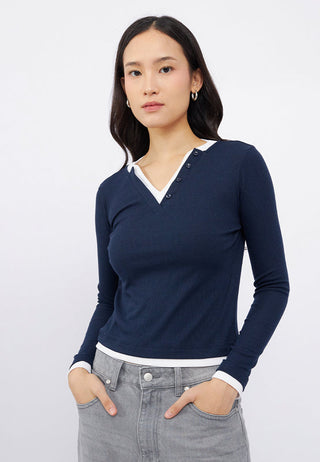 Double Layer Long Sleeve Rib Top