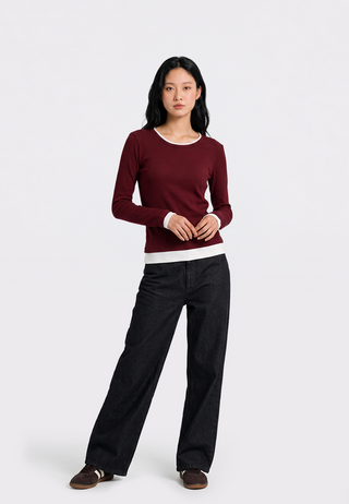Contrast Layer Long Sleeve Top