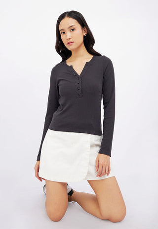 Long Sleeve V-Neck Top with Button