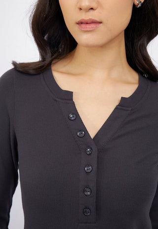 Long Sleeve V-Neck Top with Button