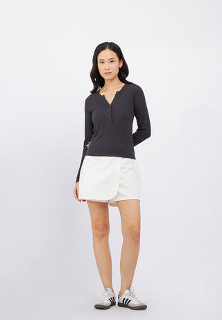 Long Sleeve V-Neck Top with Button