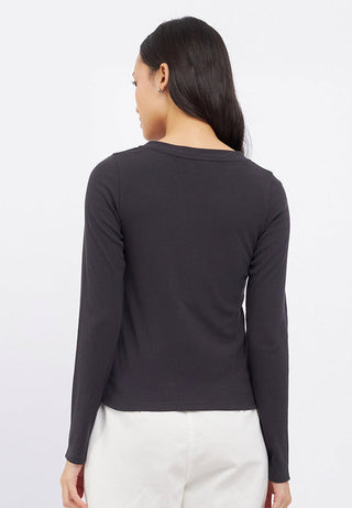 Long Sleeve V-Neck Top with Button