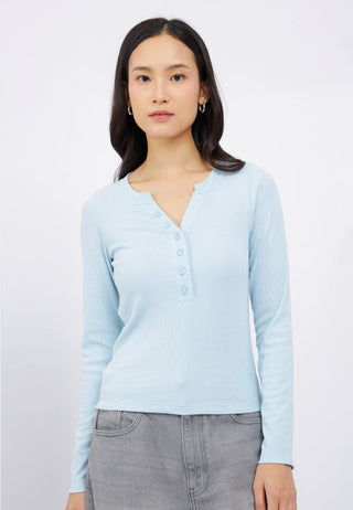 Long Sleeve V-Neck Top with Button