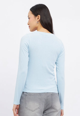 Long Sleeve V-Neck Top with Button