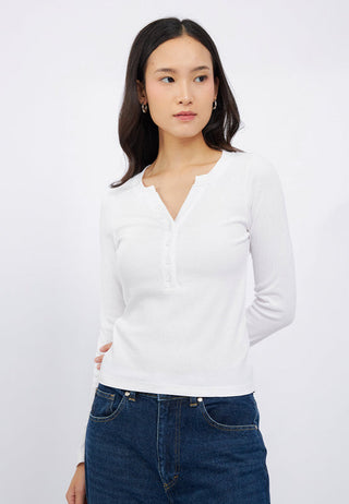 Long Sleeve V-Neck Top with Button