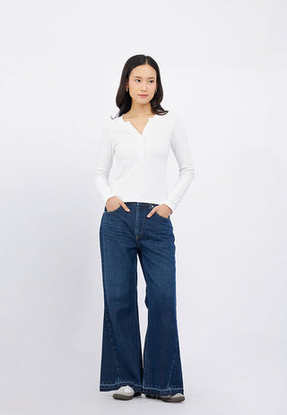 Long Sleeve V-Neck Top with Button