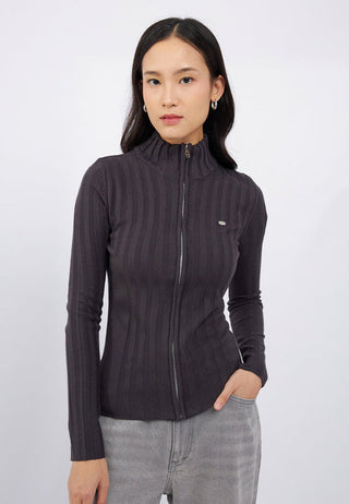 High Neck Zip Up Long Sleeve Top