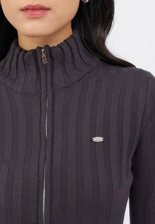 High Neck Zip Up Long Sleeve Top