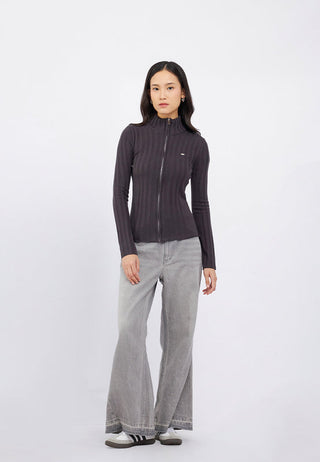 High Neck Zip Up Long Sleeve Top