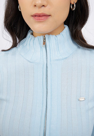 High Neck Zip Up Long Sleeve Top