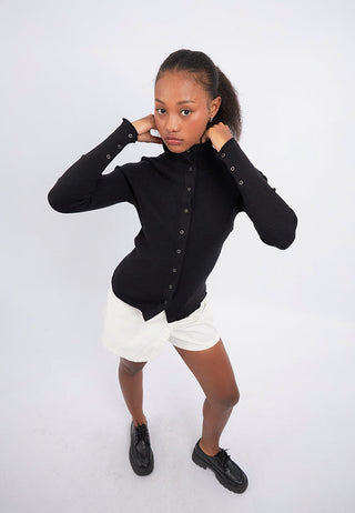 Fitted Snap Button Long Sleeve Top