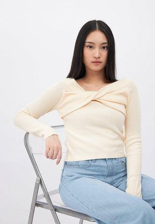 Twisted Front Long Sleeve Knit Top