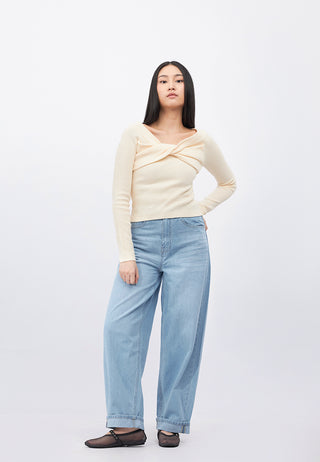 Twisted Front Long Sleeve Knit Top