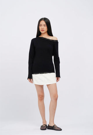 Off Shoulder Long Sleeve Lace Top