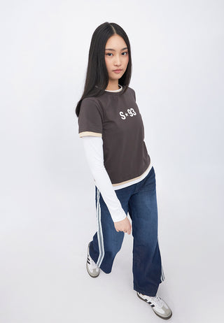 Double Layer Graphic Long Sleeve Top