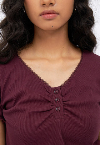 Shirred Placket Puff Sleeve Top