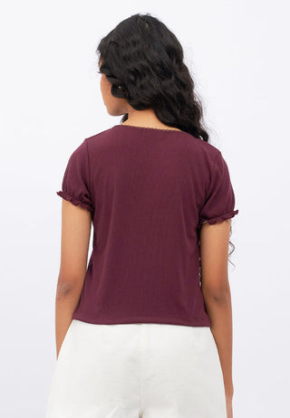 Shirred Placket Puff Sleeve Top