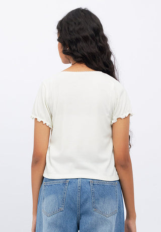 Shirred Placket Puff Sleeve Top