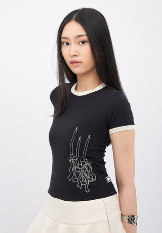 Contrast Lining Fitted Graphic T-Shirt