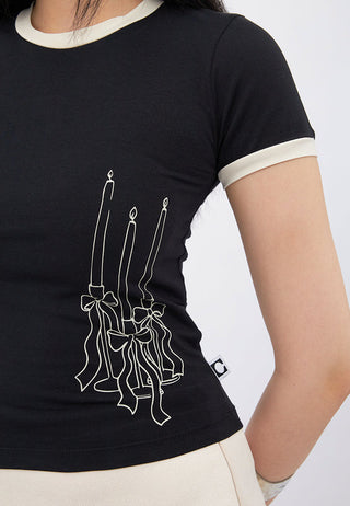 Contrast Lining Fitted Graphic T-Shirt