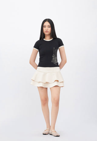 Contrast Lining Fitted Graphic T-Shirt
