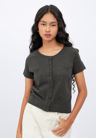 Embroidery Short Sleeve Knit Top