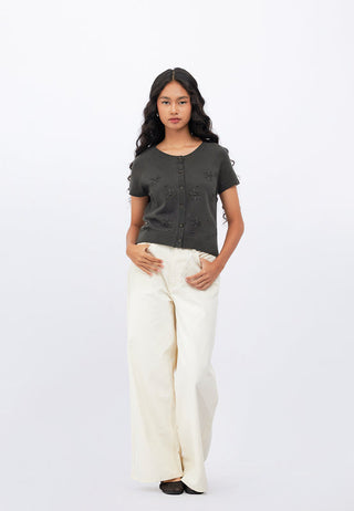 Embroidery Short Sleeve Knit Top