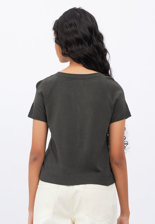 Embroidery Short Sleeve Knit Top