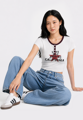 Round Neck Buttoned Crop Top