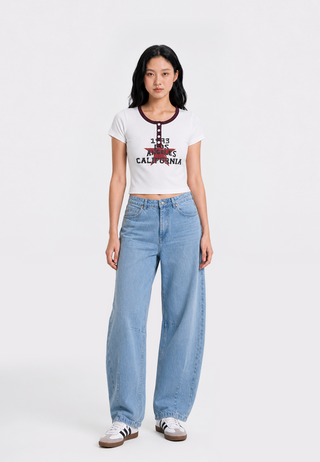 Round Neck Buttoned Crop Top
