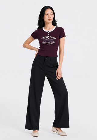 Round Neck Buttoned Crop Top