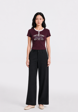 Round Neck Buttoned Crop Top