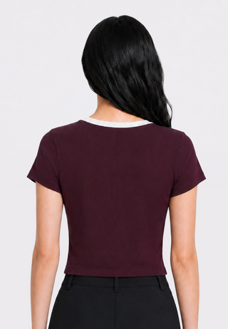 Round Neck Buttoned Crop Top