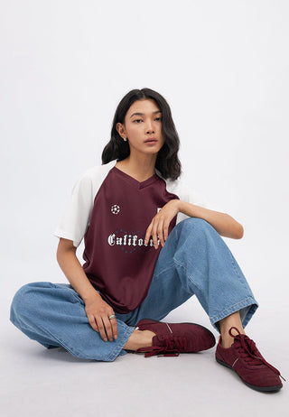 Oversized Contrast Sleeves Jersey Top