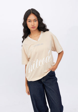 Oversized T-Shirt with Stripe Neckline