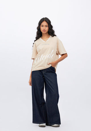 Oversized T-Shirt with Stripe Neckline