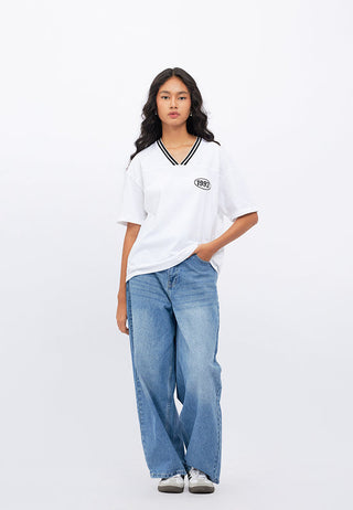 Oversized T-Shirt with Stripe Neckline