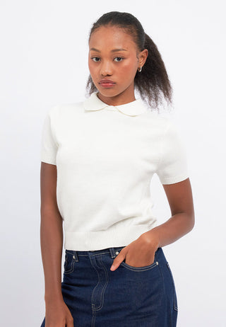 Short Sleeve Collared Knit Top