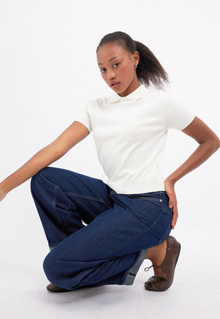 Short Sleeve Collared Knit Top