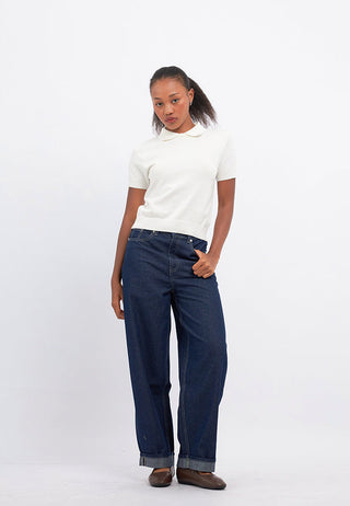 Short Sleeve Collared Knit Top