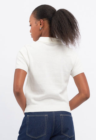 Short Sleeve Collared Knit Top