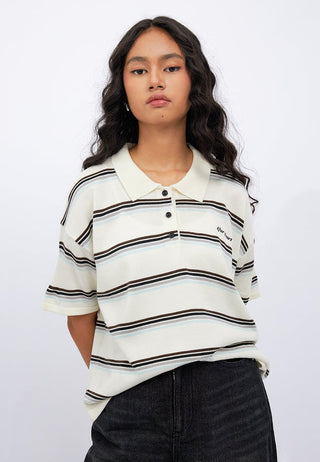 Oversized Short Sleeve Stripe Polo Shirt