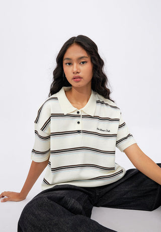 Oversized Short Sleeve Stripe Polo Shirt