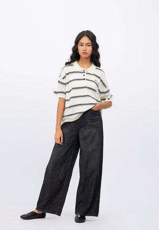 Oversized Short Sleeve Stripe Polo Shirt