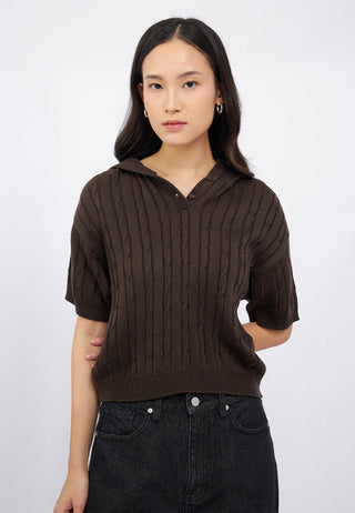 Knitted Short Sleeve Hoodie Top